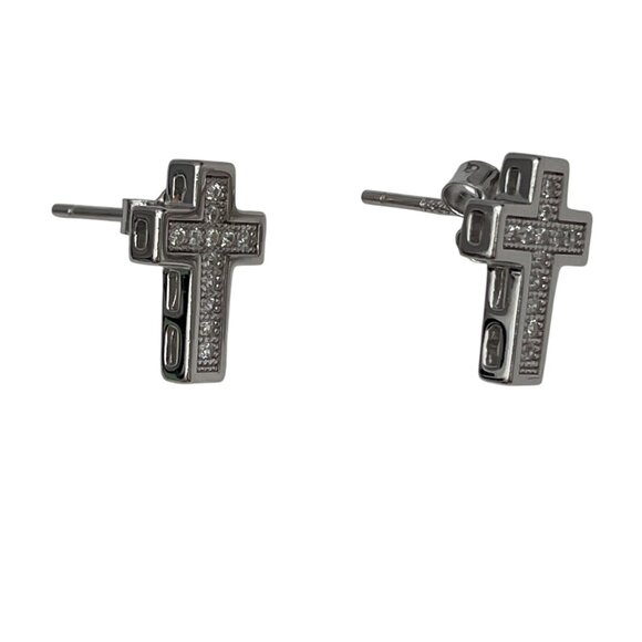 Cross-Shaped Rhinestone Stud Earrings - Dainty 925 Sterling Jewelry - Picture 2 of 4